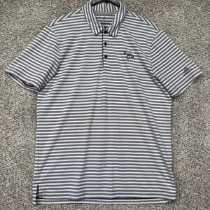 Adidas Golf Polo Shirt Men's Medium White Black Stripes River Club Logo Stretch
